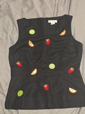 Black  Highneck Sleeveless Top with Fruit Embroidery